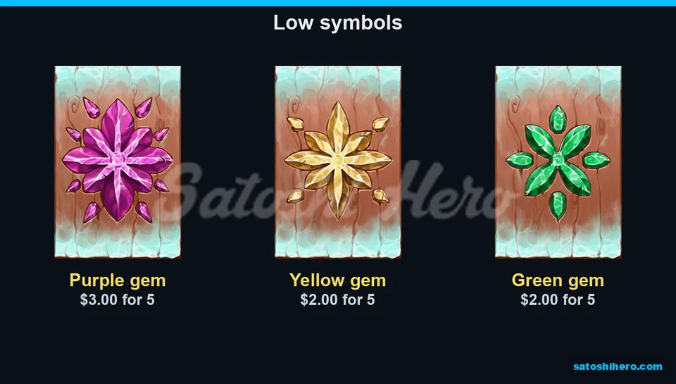 Three gem cards showing low-tier pays