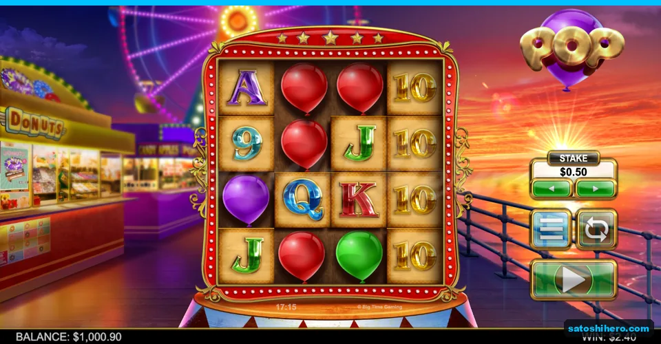 Reel grid showing balloons and gold tens