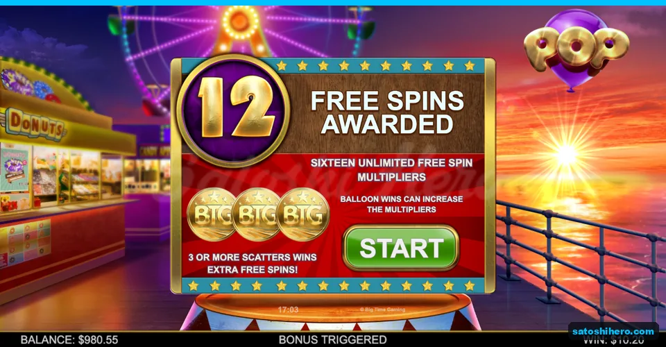 Award card showing twelve free spins
