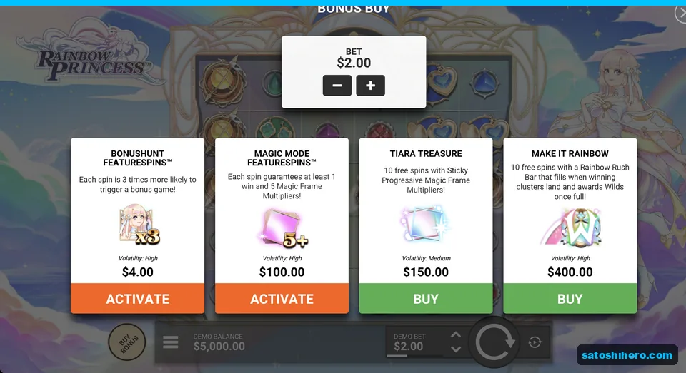 Bonus buy menu with four price cards