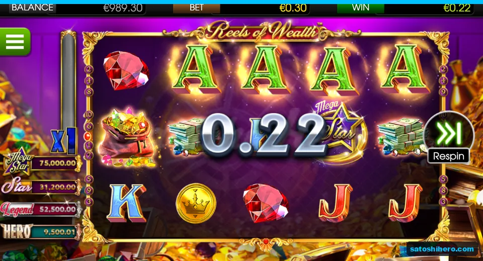 $0.22 win with four aces highlighted