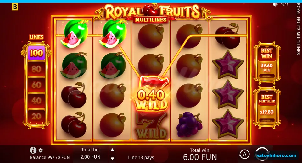 Win screen with watermelons and wild seven