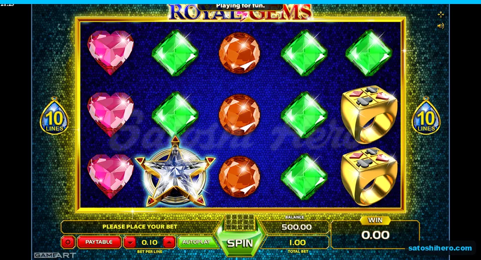 500.00 balance shown beside resting crown, ring, and gems