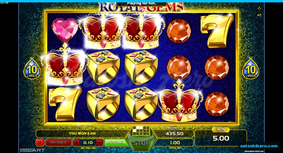 5.00 win shown with three crowns highlighted on a payline