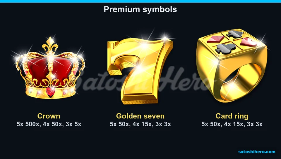 500x crown value shown above seven and ring payouts