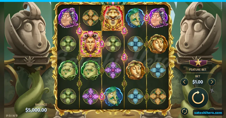 Five-reel grid settled with potato portraits and numbers
