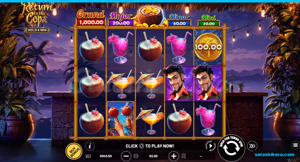 $943.50 balance with bonus coin on fifth reel