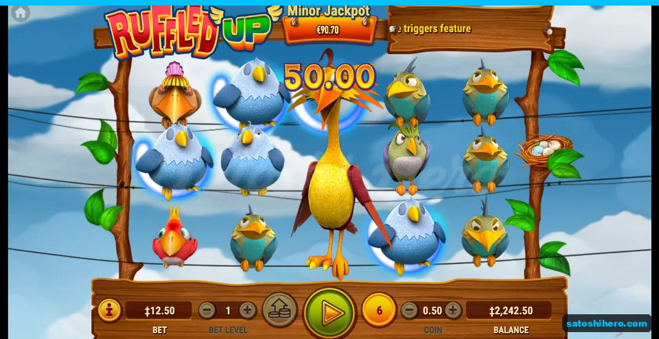 Wild expanded across reels for a 50.00 Blue Bird win