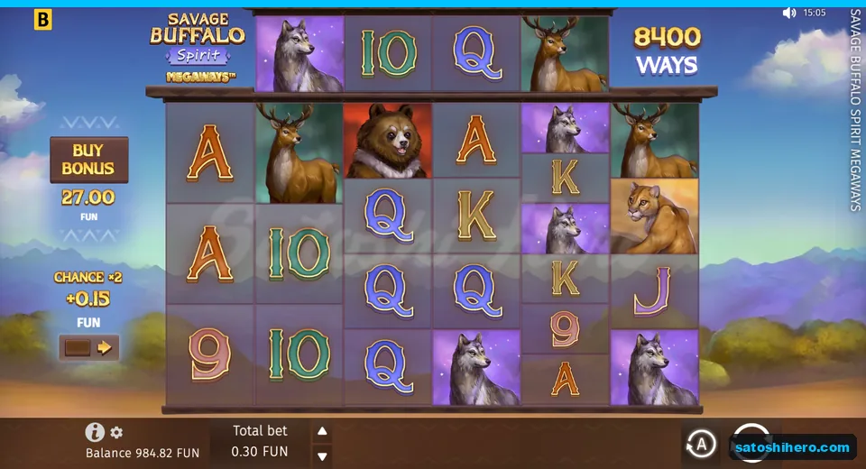 Base screen with animal symbols and 8,400 ways