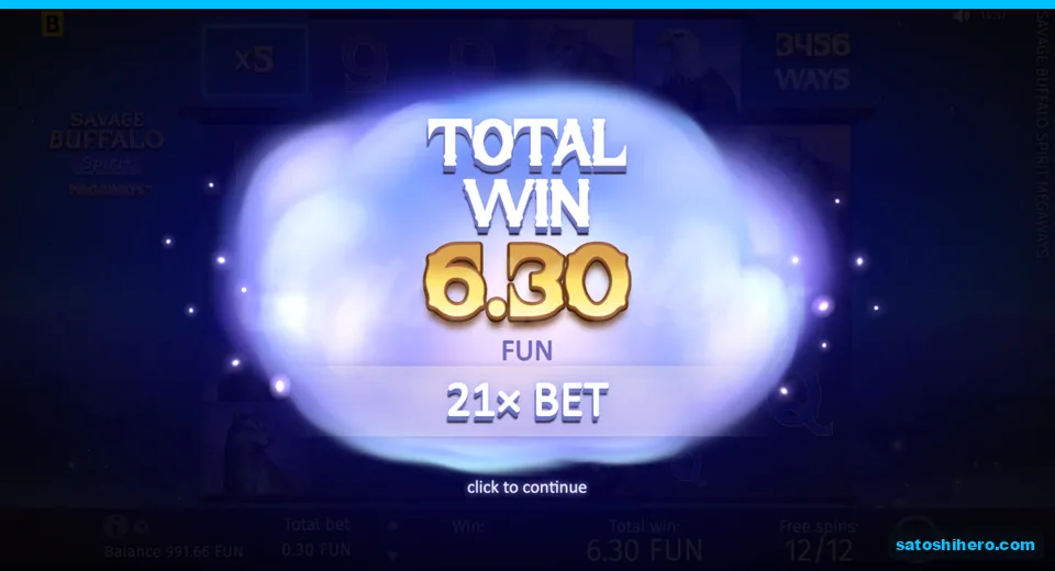 Total win card showing 6.30 FUN after bonus