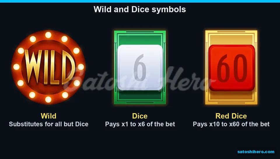 Info screen showing the wild and dice symbols