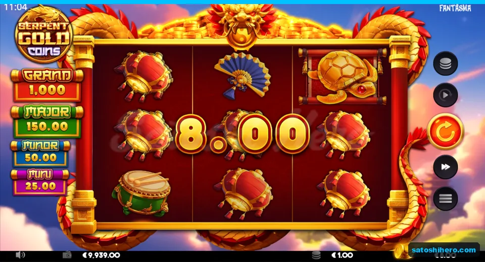 Six lantern symbols show an $8.00 line win