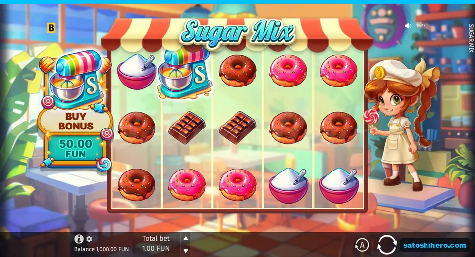 Base screen with bakery reels and play-money balance