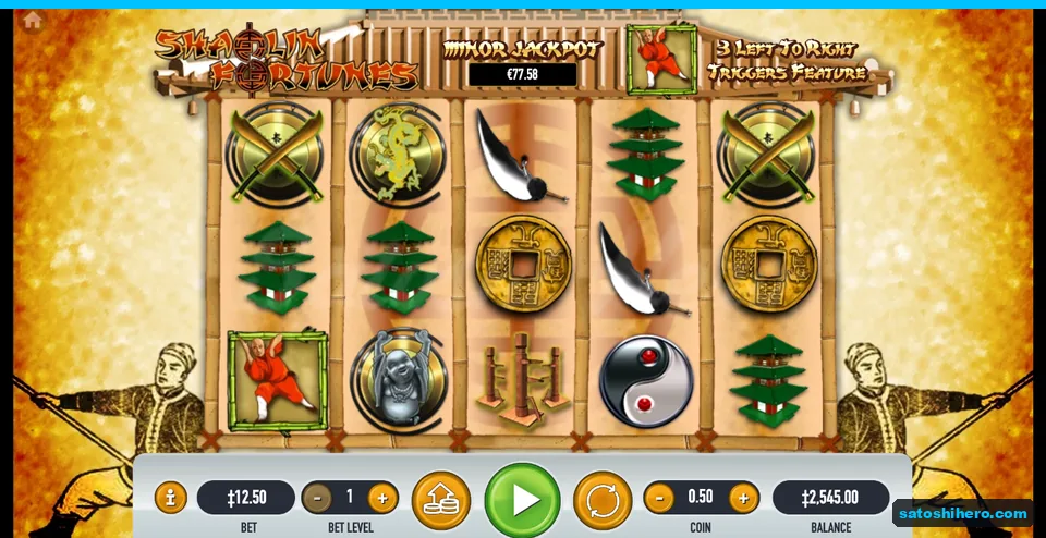 Spin settled with dragon coin, swords, pagoda, Buddha and monk