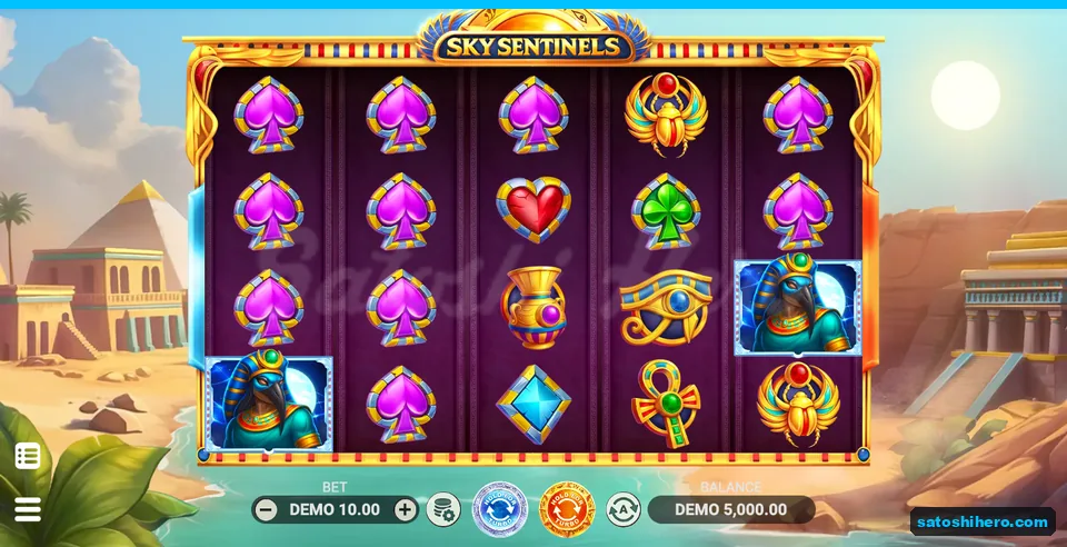 5×4 board showing Egyptian symbols and Sun and Moon controls