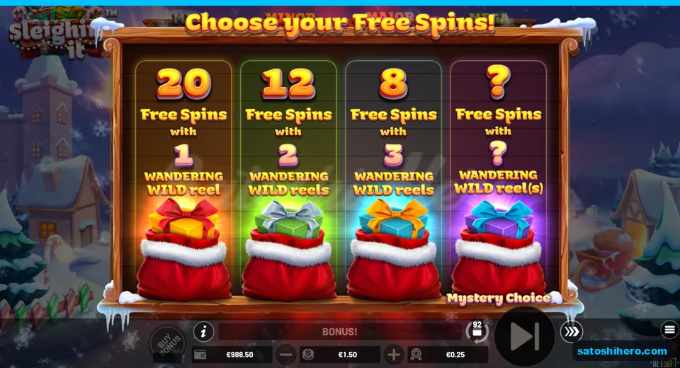 Four bonus bags with free spin choices