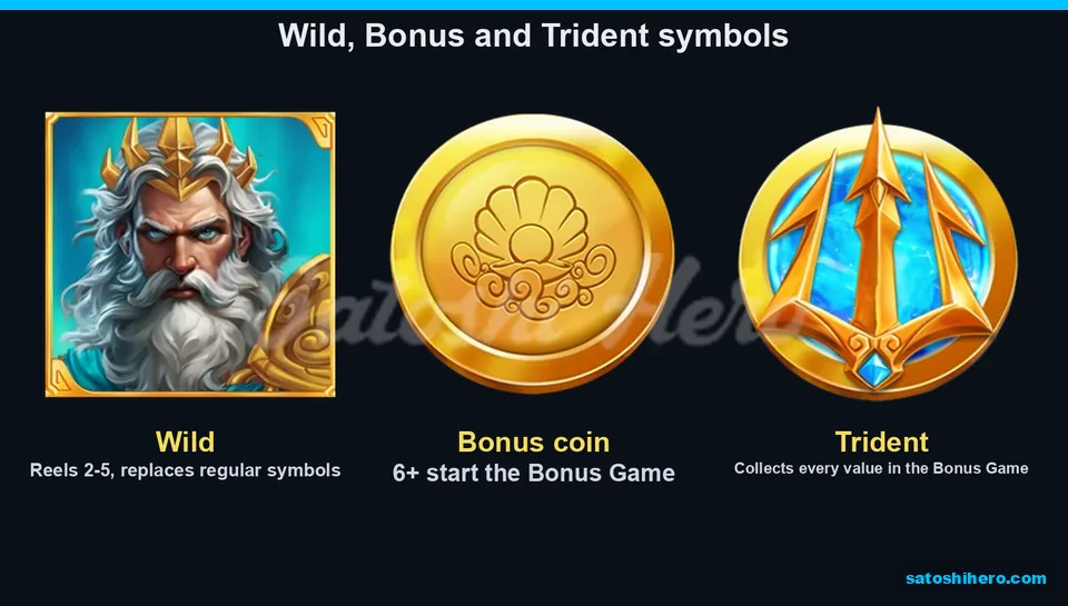 Wild coin and trident panels explain symbol roles