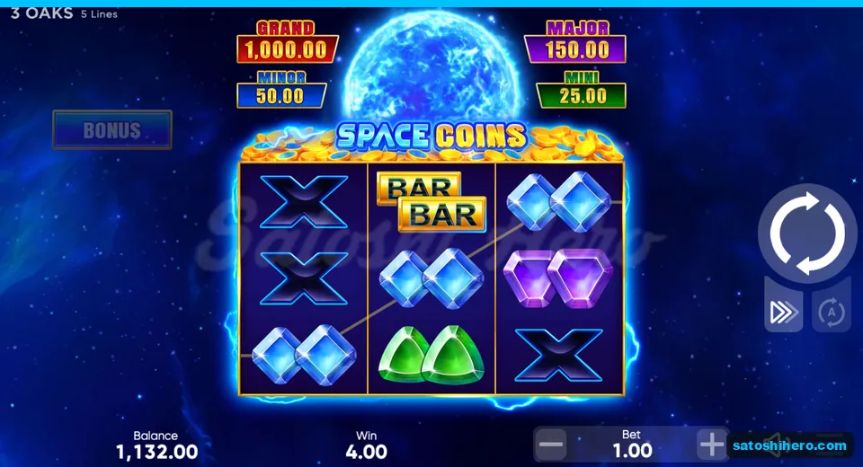 Board showing three blue diamonds and a 4.00 win