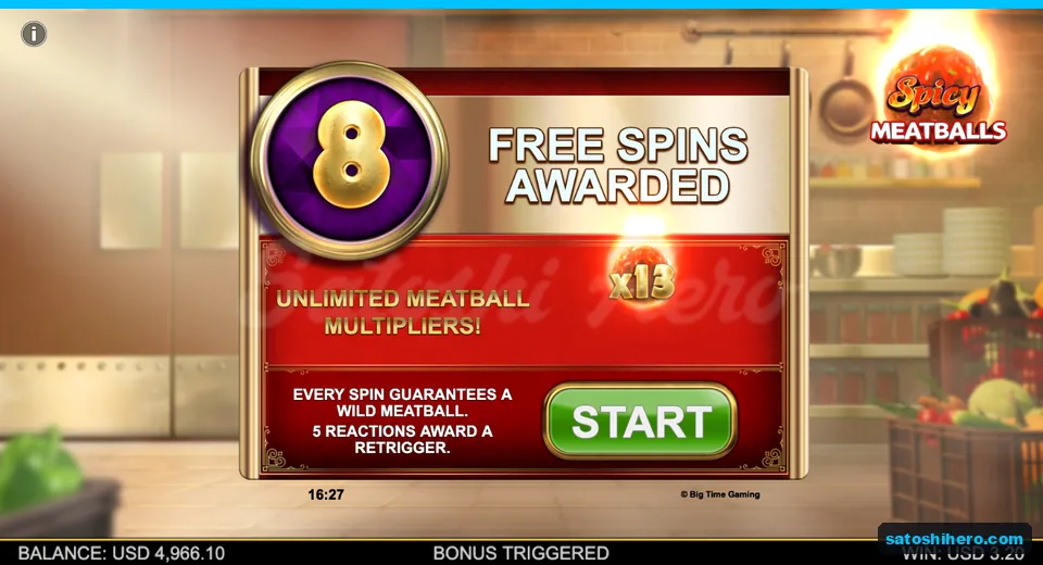 Free Spins Awarded card showing eight spins