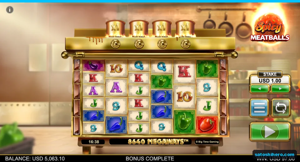 Bonus Complete board showing $97.00 win