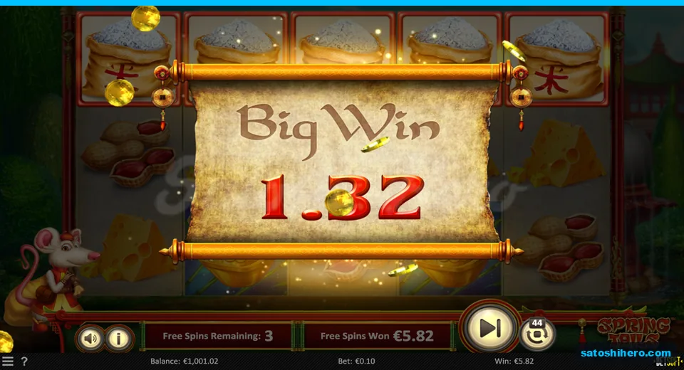 Three spins remaining with a $1.32 Big Win banner