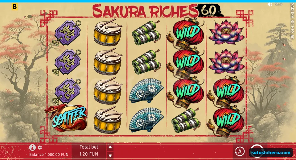 Base screen with blossom backdrop and symbols