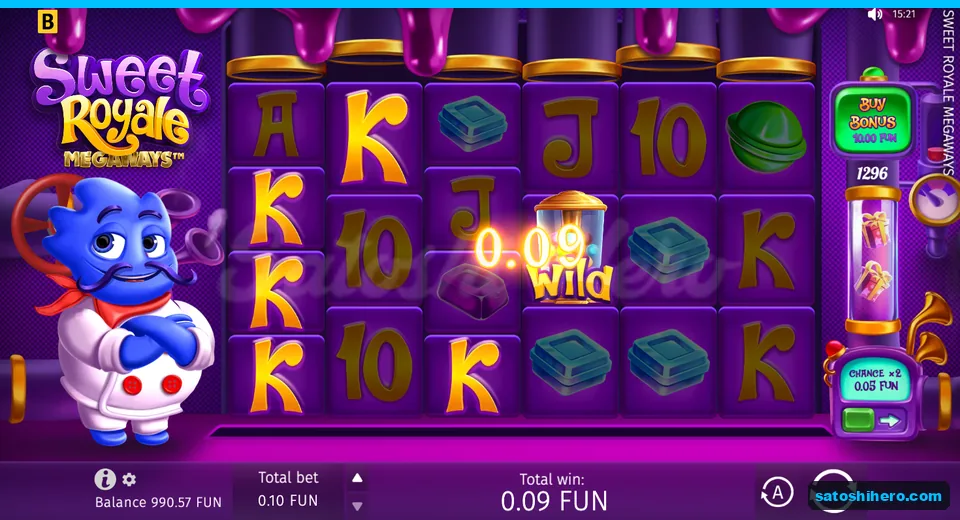 Win screen showing highlighted symbols and 0.09 FUN