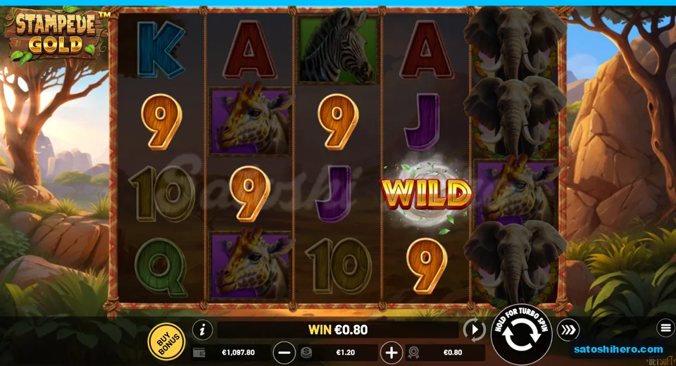 $0.80 win bar with wild on reel four