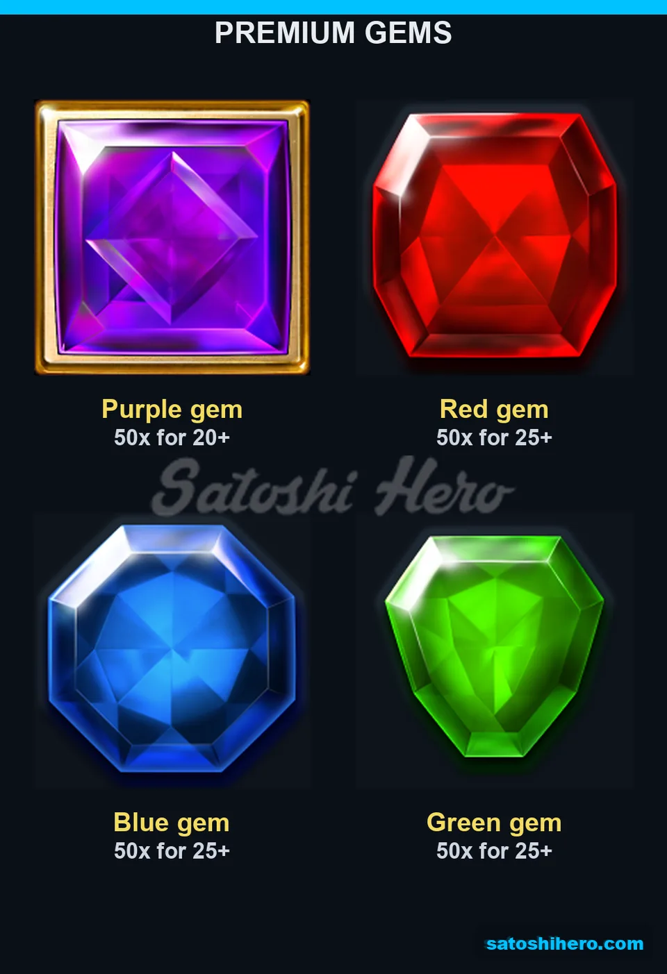Purple red blue and green gem pays