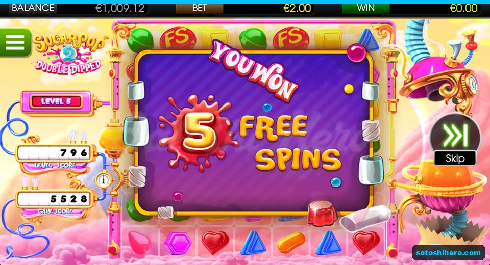Five free spins award card over faded board