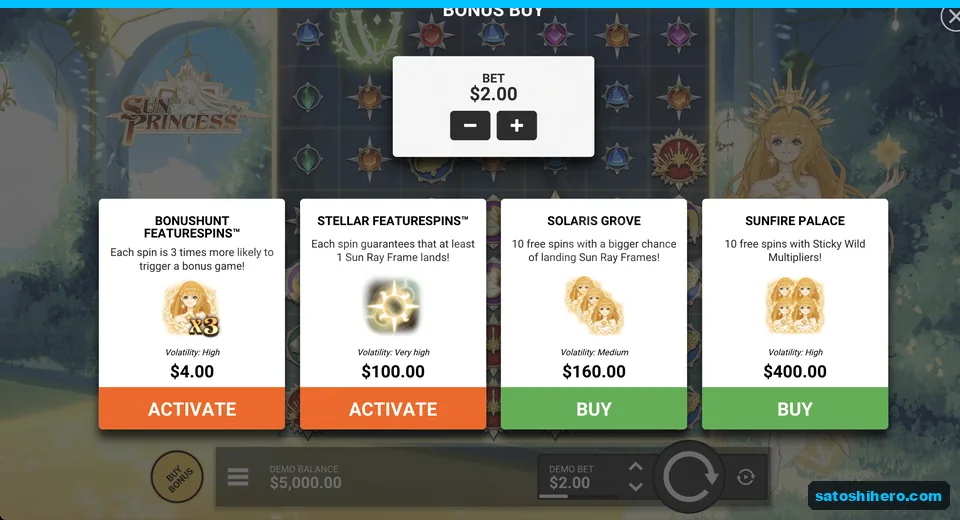 Bonus buy menu with four purchase cards