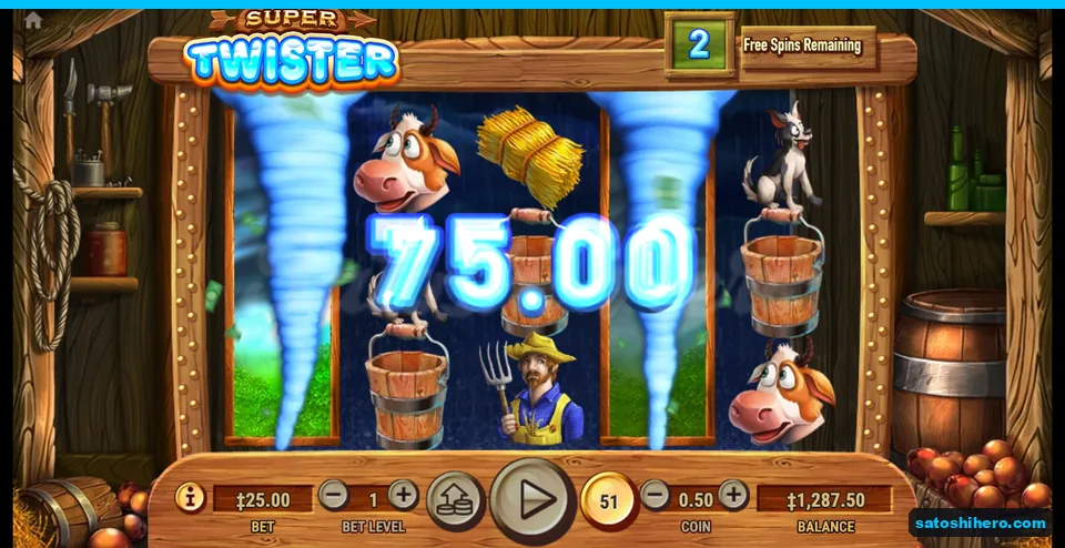 Free spin showed 75.00 win