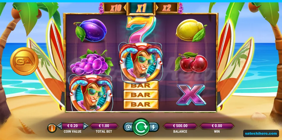 Board at rest with seven, BAR, fruit and joker wilds