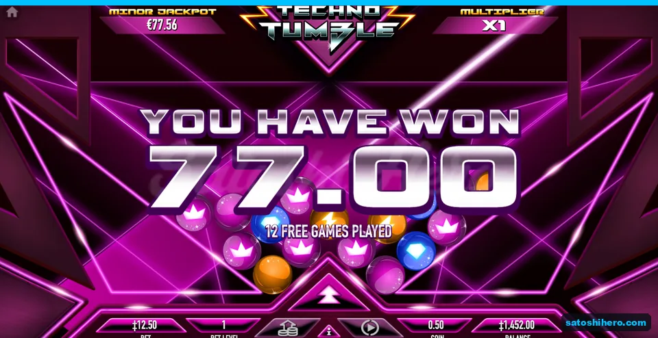 Result card showed 77.00 won