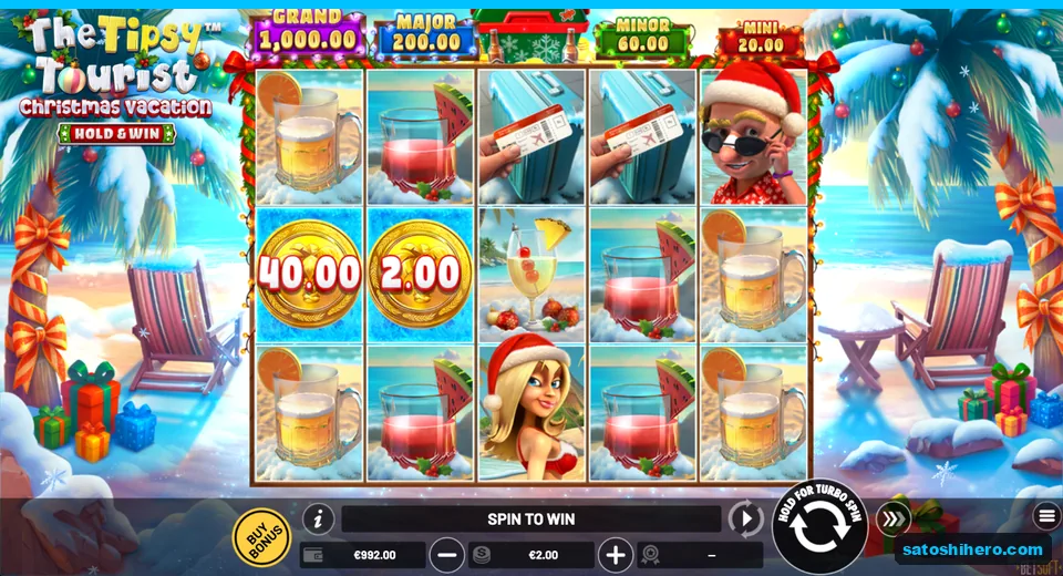 Two bonus coins rest on the festive beach board