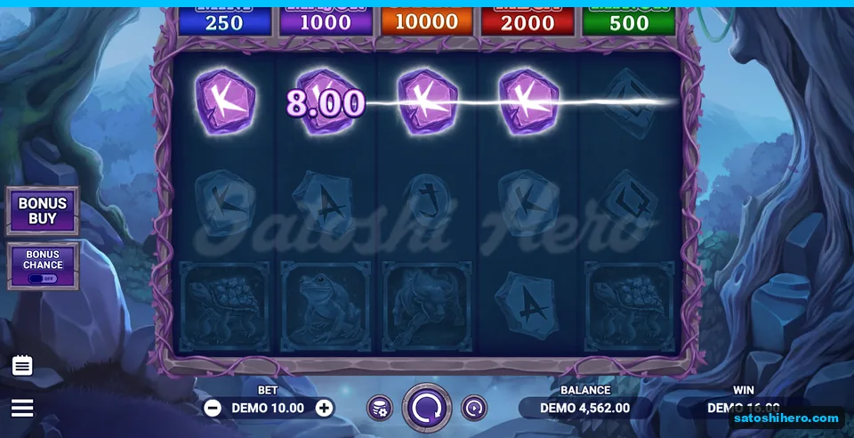 $16.00 win shown with four glowing King runes