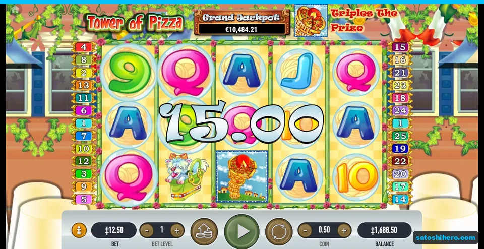 Win reached 15.00 with tower Wild on reel three