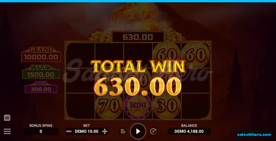 $630.00 total win shown above the finished coin grid
