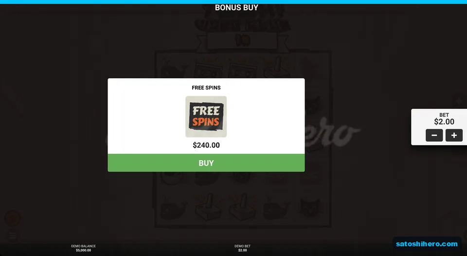 Bonus buy menu shows $240.00 option