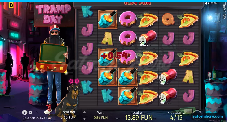 Free spins screen at 4 of 15