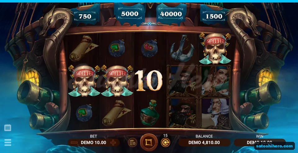 Three Scatter skulls show 10.00 win