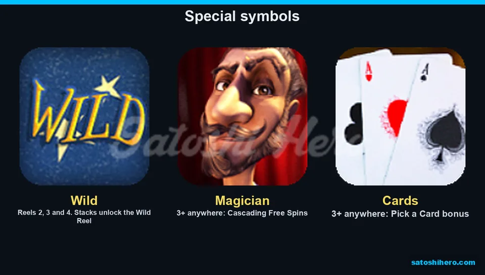Wild, Magician and Cards symbols with notes