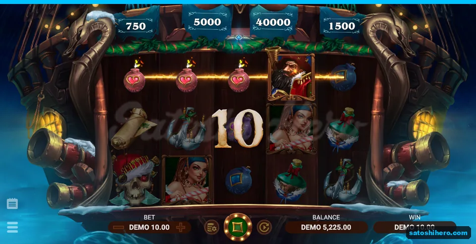 10.00 win shown with heart bombs and wild