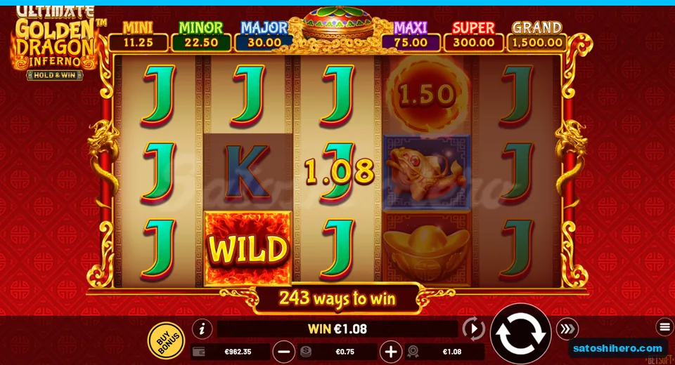 $1.08 line win with Wild on reel two