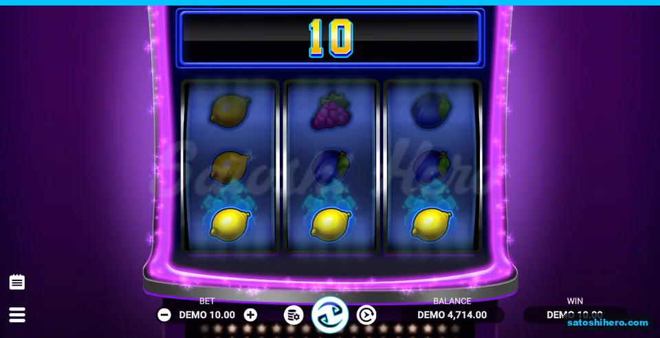 10.00 DEMO win shown for three lemons on bottom line