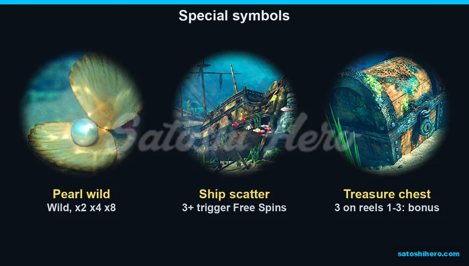 Pearl, ship and treasure chest symbols displayed