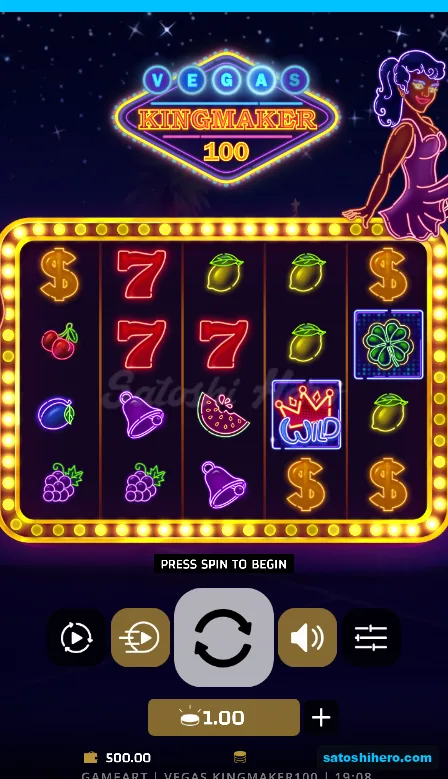500.00 balance shown on neon fruit reel grid