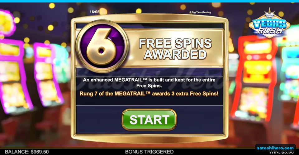 Gold award card showing six free spins