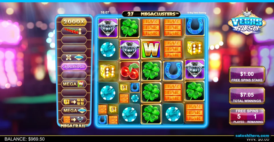 Blue framed bonus grid with 27 clusters
