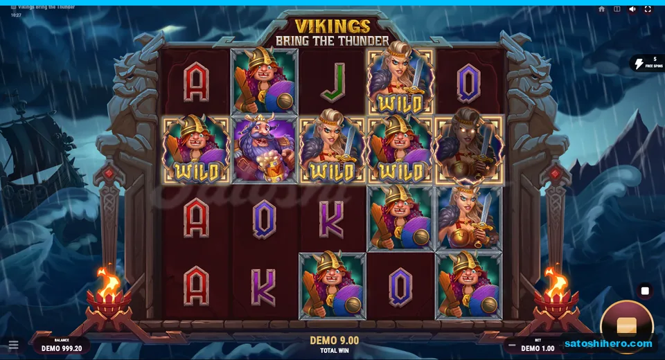 Feature screen with sticky Wilds and 9.00 total